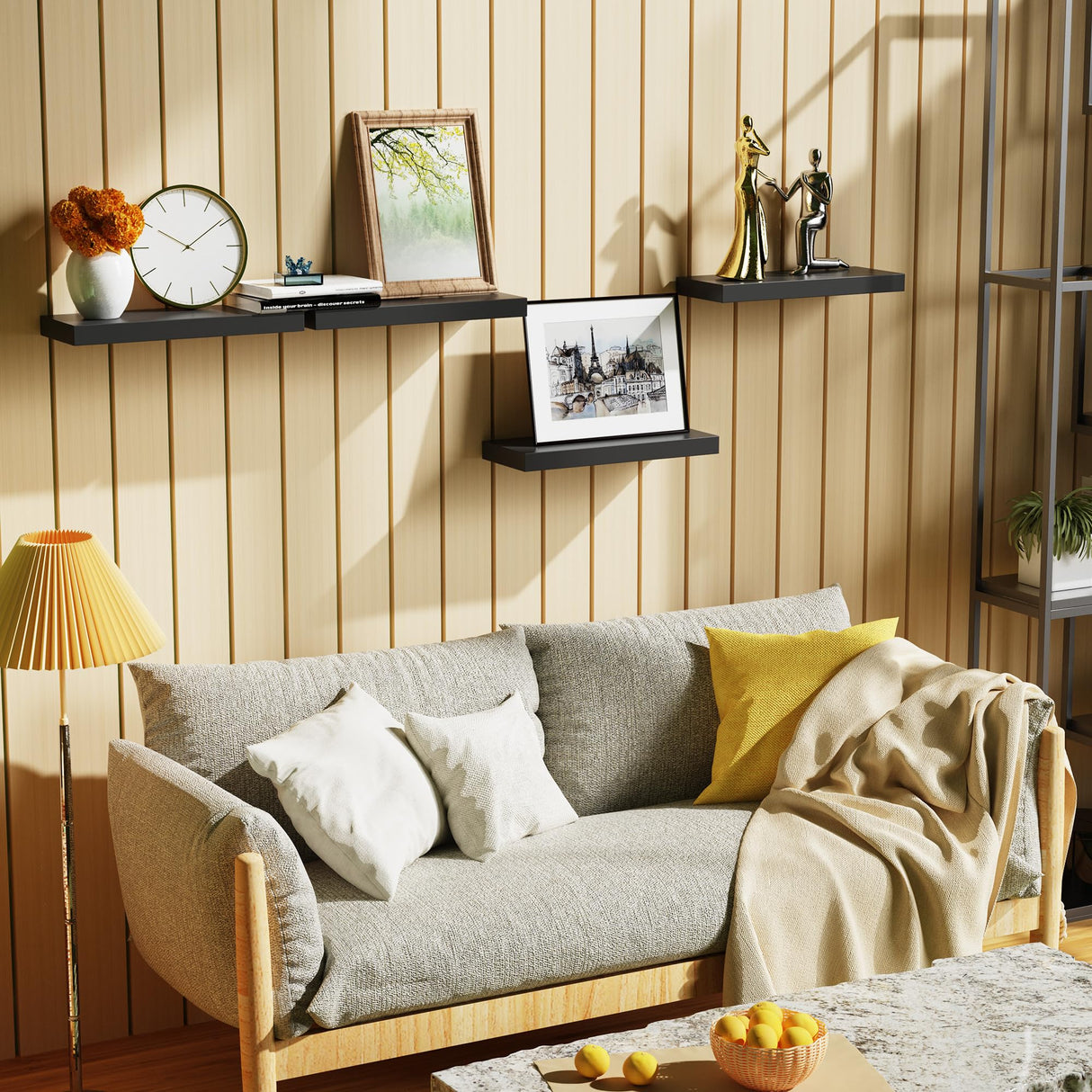 Bellsal Floating Shelves for Wall, Black Engineered Wood Wall Shelf Set of 4, 16" Wall Mounted Floating Shelf for Kitchen, Living Room, Bedroom, Bathroom Storage, Book Shelf for Home Decor Bellsal