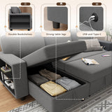 Flamaker 80" Sleeper Sofa, Pull Out Couch with Built-in Large Storage and 2 Bookshelves, Convertible Modular Sectional Sofa Bed with USB, Modern Fabric Couches for Living Room, Apartment (Grey) Flamaker