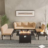 ASJMR Patio Furniture Set,8 Pieces Modern Outdoor Conversation Set w/43in Gas Fire Pit Table, Outdoor Metal Sectional Sofa with 55000 BTU Propane Fire Pit. ASJMR
