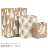 Hallmark Assorted Christmas Gift Bags, Recyclable Kraft Brown with Snowflake, Plaid and Trees (8 Bags: 3 Small 6", 3 Medium 9", 2 Large 13") for Holiday Parties, Hanukkah, Winter Weddings Hallmark