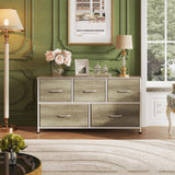 WLIVE Dresser for Bedroom with 5 Drawers, Wide Chest of Drawers, Fabric Dresser, Storage Organizer Unit with Fabric Bins for Closet, Living Room, Hallway, Greige Oak WLIVE