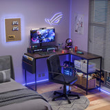 VECELO L Shaped Desk 47 Inch Computer Gaming Study Writing Table, Home Office Workstation with Storage Shelves & Bag, Brown VECELO