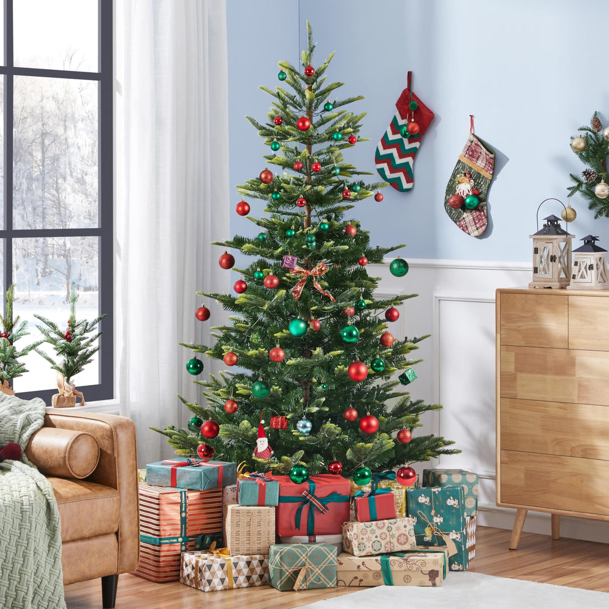 Yaheetech 6ft Pre-lit Aspen Fir Artificial Christmas Tree with 400 Incandescent Warm Lights Full Prelighted Xmas Tree w/828 Branch Tips & Foldable Stand for Home Holiday Decor, Green Yaheetech