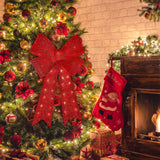 LAMPHOME Christmas Glitter Red Bow，Lighted Large Christmas Bows Wreath Decoration,Christmas Tree Topper Decorative Bow for Indoor Outdoor Christmas Parties Decorations (32IN 72LED) LAMPHOME