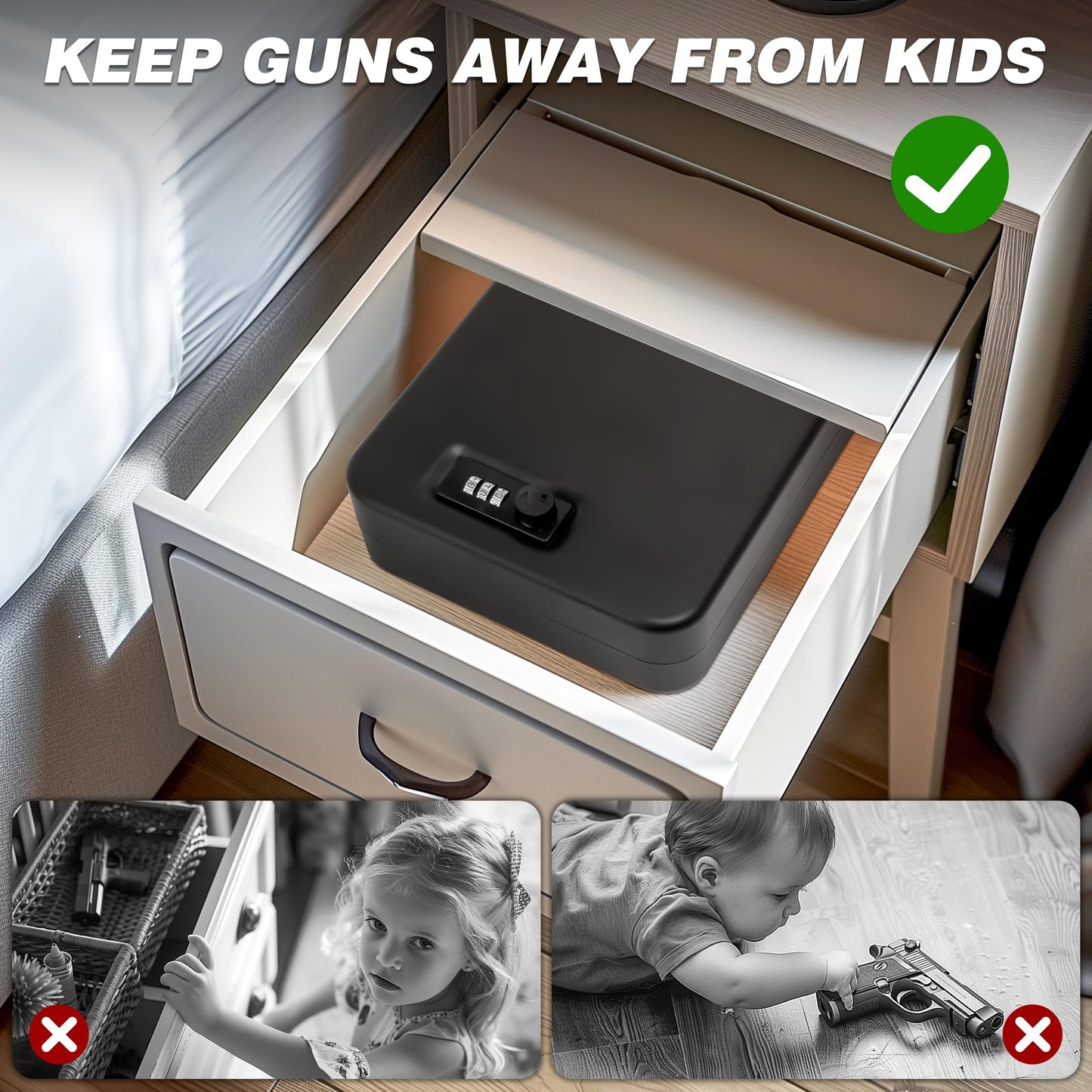 Portable Gun Safe for Pistols, Small Handgun Lock Box with Combination Lock or Key Lock, Portable Travel Pistol Safe for Travel, Home, Car (Large-com)