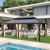 Amopatio 12' X 20' Hardtop Gazebo, Aluminum Metal Gazebo with Galvanized Steel Double Roof, Heavy Duty Permanent Outdoor Large Gazebos with Curtain and Netting for Patio Deck Backyard, Khaki Amopatio