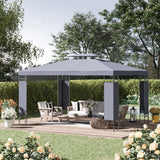 Outsunny 10' x 13' Patio Gazebo, Double Roof Outdoor Gazebo Canopy Shelter with Screen Decorate Corner Frame, for Garden, Lawn, Backyard and Deck, Gray Outsunny