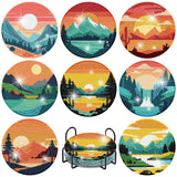 Clendo 8 Pcs Landscape Diamond Art Coasters Kit with Holder, Sunset Small Diamond Art Kits for Adults Beginners, Diamond Painting Coasters Arts and Crafts for Adults Supplies Item Sets Clendo