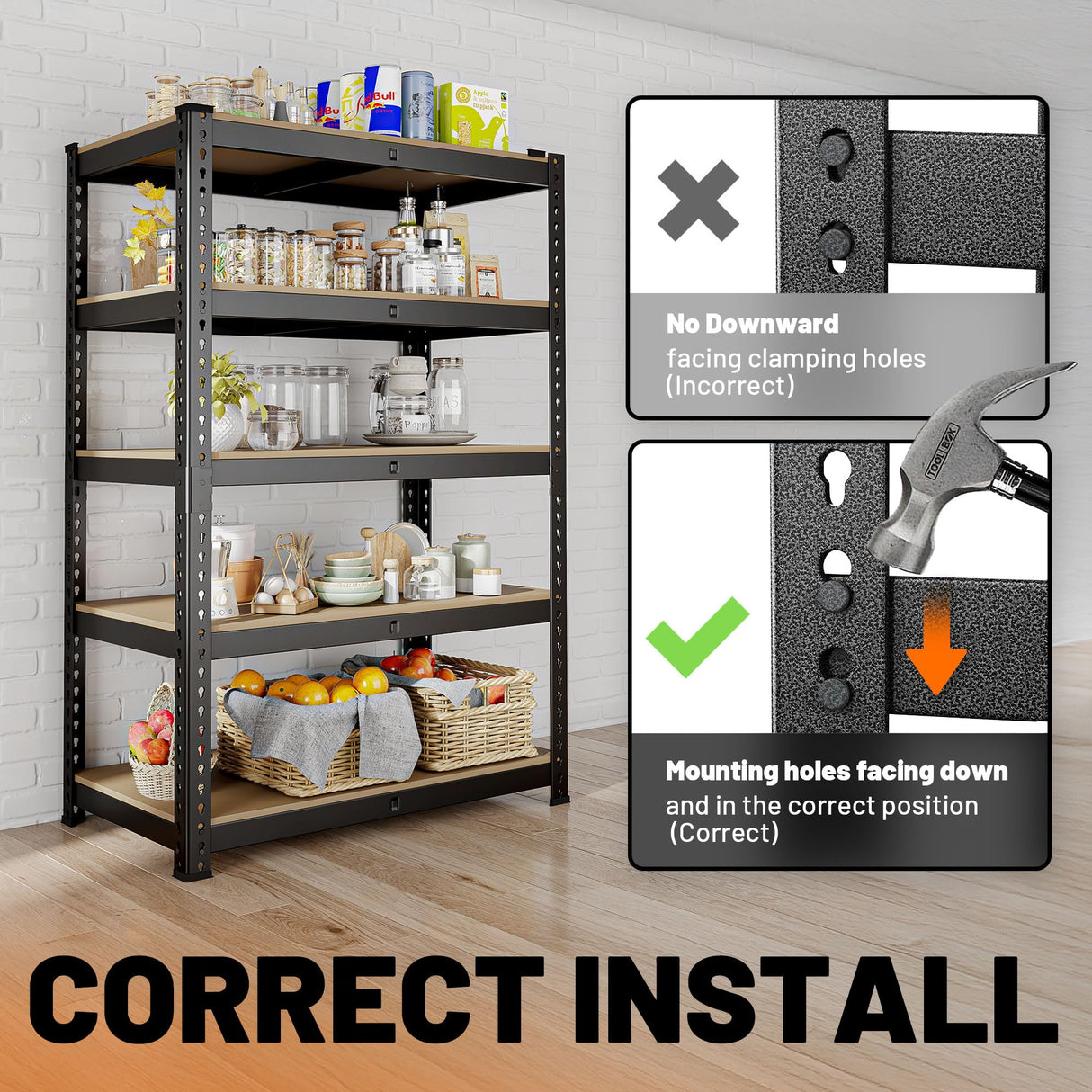 MAXLEAD Home Storage Shelves Adjustable Garage Shelving 5 Tier Heavy Duty Metal Shelving 2000LBS Garage Storage with Thickened Wood Board for Basement, Pantry, Kitchen, 59.8''H*11.8''D*27.5''W, Black MAXLEAD