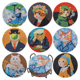 Whimsical Cat Masterpieces Diamond Art Painting Coasters Kits for Adult, 8Pcs DIY Crafts Non Slip Coaster Pads with Holder, Featuring Famous Art with Cats, Vibrant Resin Gems, Heat Resistant Drink Mat VYRANA