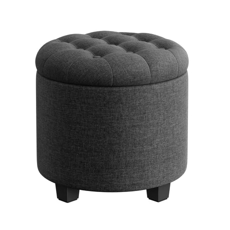 SONGMICS Round Ottoman, Ottoman with Storage, 17.7 Dia. x 17.5 H Inches Foot Rest with Legs, Load up to 330 lb, for Living Room, Bedroom, Dark Gray ULOM011G01 SONGMICS