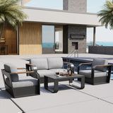 EAST OAK Signature 4 Pieces Patio Furniture Set, Outdoor Furniture with Aluminum Frame, Deep Seating Outdoor Loveseat and Coffee Table, Modern Patio Conversation Set for Porch and Balcony, Dark Grey EAST OAK