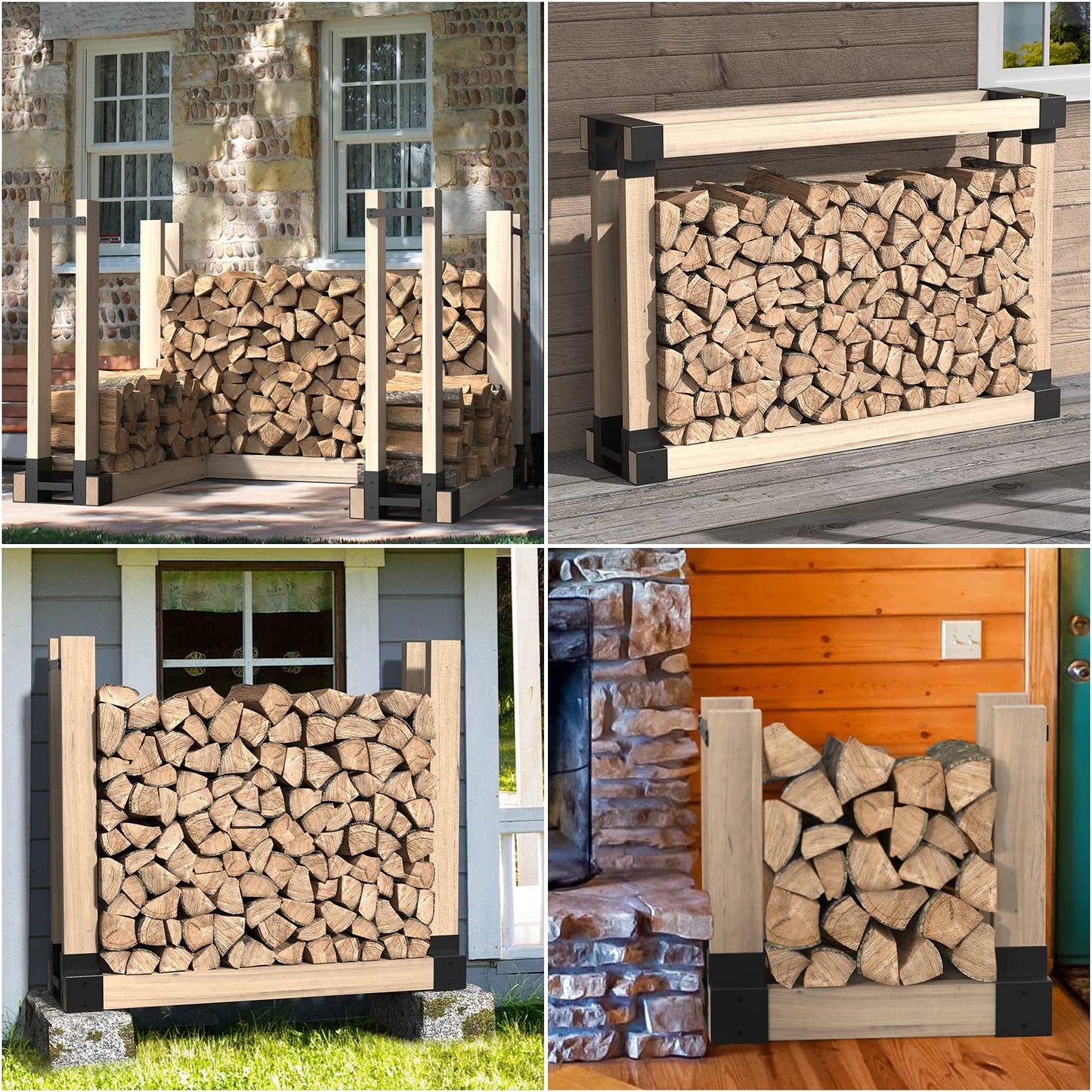 Mr IRONSTONE Firewood Rack Outdoor Indoor, Firewood Rack Brackets Kit Adjustable to Any Length, Heavy Duty Fire Wood Storage Racks with 34 - WoodArtSupply