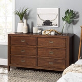 Walker Edison Traditional Simple Wood Accent Entryway Console Sideboard Living Room Storage Shelf, 6 Drawer, Walnut Walker Edison