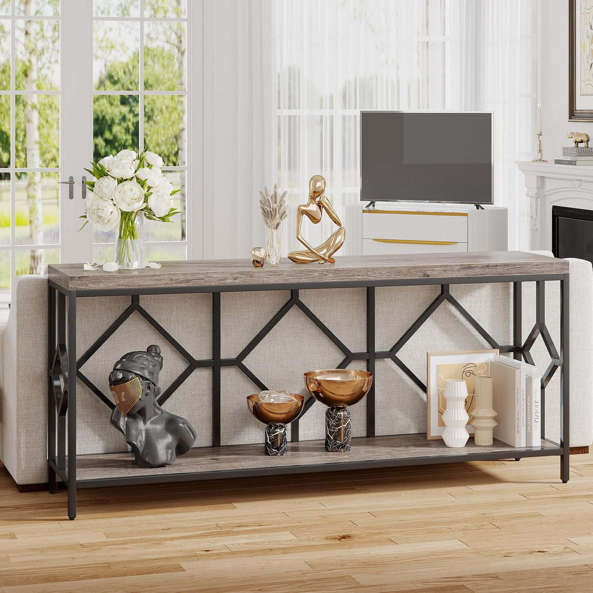 Tribesigns 70.9 Inches Extra Long Sofa Table, Narrow Long Console Table with Storage Shelves Behind Couch Table,2-Tier Hall Table for Entryway Tribesigns