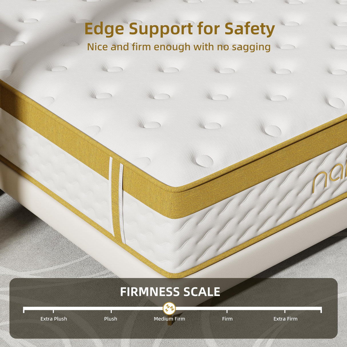 Naiveer Cooling Gel Queen Mattresses 14 Inch Memory Foam Hybrid Mattress for Back Pain & Pressure Relief, Queen Size Mattress in A Box with Pocket Springs, Medium Firm with CertiPUR-US Certified Naiveer