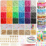 YMSDZHL 6000+PCS Clay Beads Bracelet Making Kit,24 Color DIY Flat Preppy Beads for Friendship Jewelry Making,Polymer Heishi Beads with Charms Gifts for Teen Girls Crafts for Ages 4-12 YMSDZHL