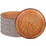 peony man 50 Count Wood Grain Paper Plates 9" Rustic Wood Slice Paper Plates Disposable Party Dinner Plates Farmhouse Round Paper Plate for Dining Table Decor Cut Timber Party Supplies peony man