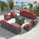 RTDTD Outdoor Patio Furniture Set with Propane Fire Pit Table, 15 Pieces Outdoor Furniture Patio Sectional Sofa Conversation Sets w/ETL Approved 43" Gas Outdoor Fire Table & Coffee Table(Red) RTDTD