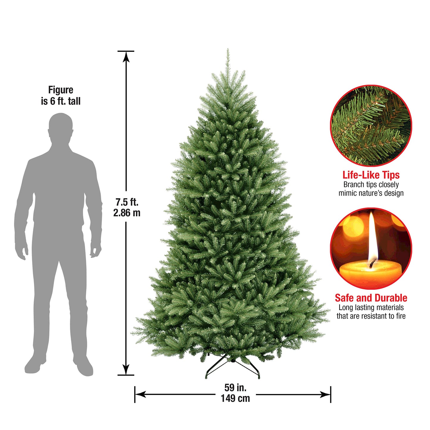 National Tree Company Artificial Full Christmas Tree, Green, Dunhill Fir, Includes Stand, 7.5 Feet