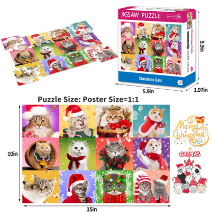 Bestbase Christmas Puzzle 100 Piece Puzzles for Kids - Christmas Cats, Multicolor Jigsaw Puzzles for Kids Ages 4-8 3-5 8-10, Stocking Stuffers Christmas Toys Cat Puzzle Kids Puzzles for Girls and Boys