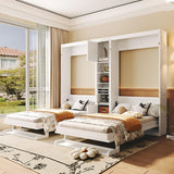 2-in-1 Design Dual Murphy Bed Twin Size with Cabinets and Shelves, Wood Wall Murphy Bed, Can be Folded Platform Bed with Convertible Shelf-Legs for Guest Room Home Office (White-7.23) XD Designs