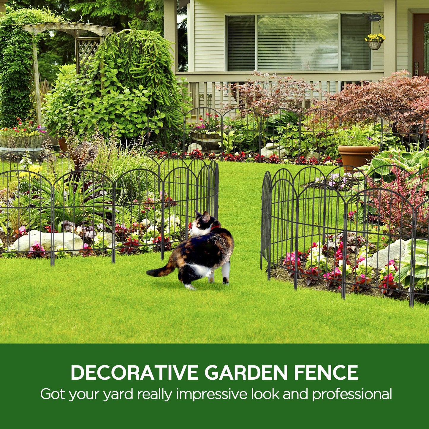 Goovilla Garden Fence, Total 10ft(L) x 24in(H) Garden Fencing Animal Barrier, 10 Pcs Rustproof Metal Fence Panels, Black No Dig Fence, Decorative Garden Fences and Borders for Dogs, Flower Bed, Patio