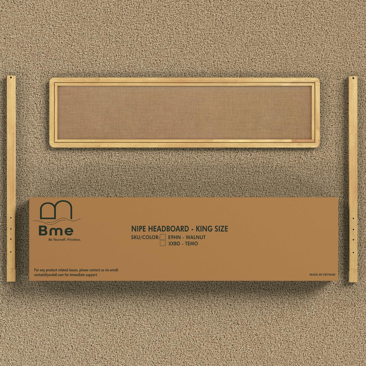 Nipe Boho King Headboard - Solid Wood with Burlap Pattern, Easy Wall or Bed Frame Assembly Bme