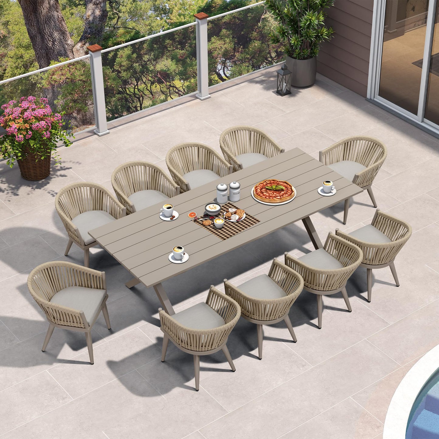 PURPLE LEAF 11 Pieces Outdoor Dining Set with Patio Aluminium Dining Table and Wicker Rattan Chairs Modern Furniture Cushions Sets for Backyard Indoor Decor Kitchen Champagne - WoodArtSupply