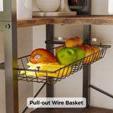 IRONCK Bakers Rack with Power Outlet, 5-Tier Corner Microwave Stand with Storage, Coffee Bar with 6 S-Shaped Hooks, Kitchen Shelves with Wire Basket IRONCK