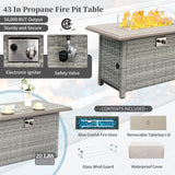 WAROOM Patio Furniture Set 6 Piece Grey Wicker Outdoor Furniture Patio Sectional Sofa Couch PE Rattan Conversation Sets with Fire Pit Table, Grey cushion WAROOM