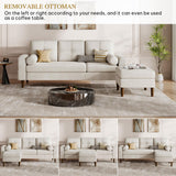 YITAHOME 78" Sectional Sofa Couch with Removable Ottoman, Cat-Scratch-Proof Fabric Sofa for Living Room Apartment, L-Shaped Sofa with 2 Cylinder Neck Pillows and Storage Pocket, Beige YITAHOME