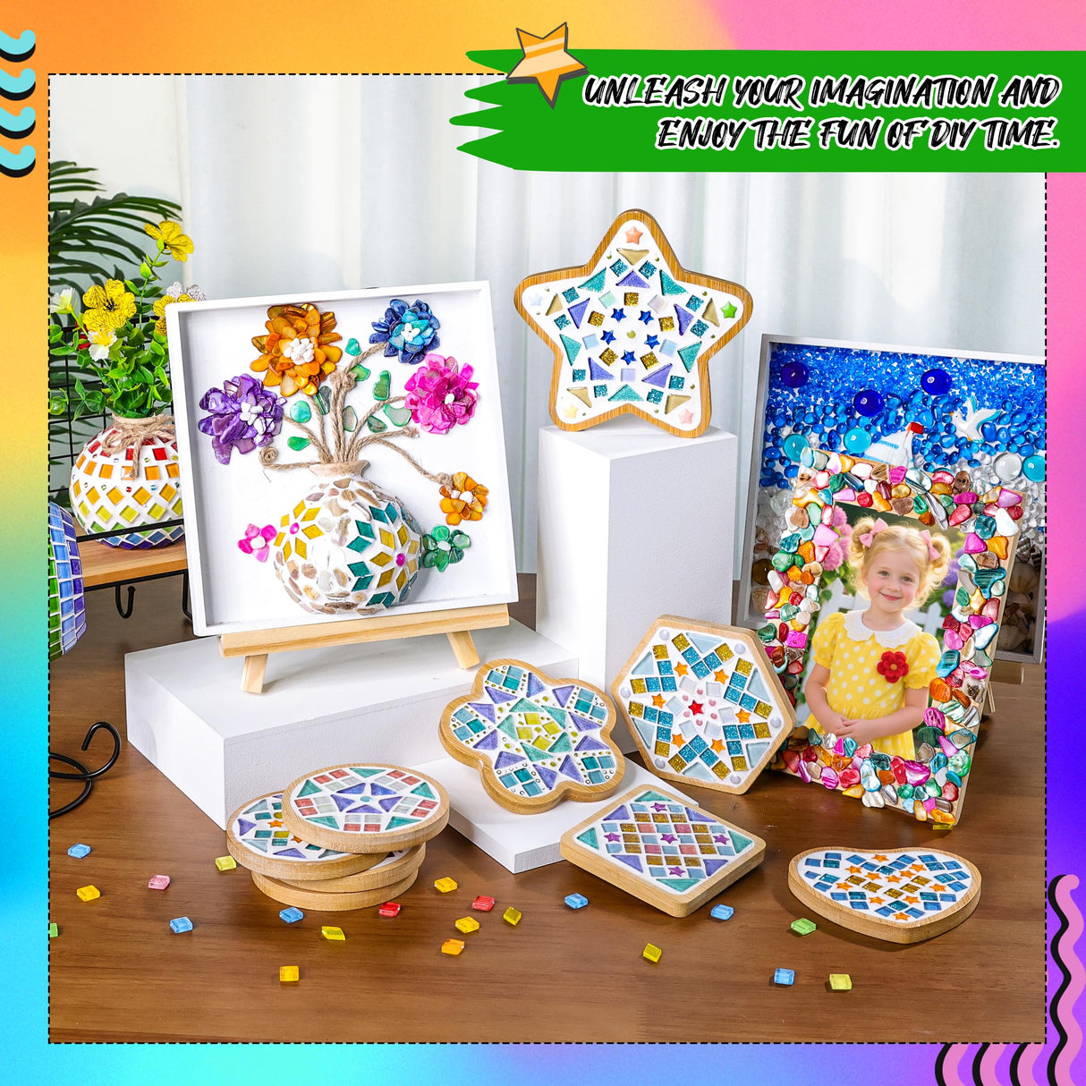 Joyclub DIY Vase Mosaic Painting Kit Mosaic Kits for Adults and Kids with Vase Flower Creativity Handmade Arts and Crafts Mosaic Making Projects Supplies Christmas Gifts Home Room Decor Joyclub