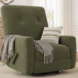 Nursery Recliner Chair, 360° Swivel Rocking Glider Chair for Adults with Adjustable Backrest & Footrest, Cozy Corduroy Upholstered Armchair for Living Rooms, Bedrooms, Apartments, Green Garvee