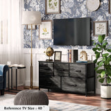 WLIVE Dresser for Bedroom with 5 Drawers, Wide Chest of Drawers, Fabric Dresser, Storage Organizer Unit with Fabric Bins for Closet, Living Room, Hallway, Charcoal Black Wood Grain Print WLIVE