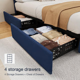 IDEALHOUSE King Size Bed Frame with 4 Storage Drawers and Adjustable Headboard, Linen Upholstered Platform Beds, Diamond Stitched Button Tufted, No Box Spring Needed, Blue IDEALHOUSE