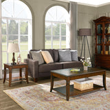 MODERION Solid Wood Coffee Table with Storage Shelf, Mid-Century Living Room Table with Wood Carved Tabletop and Leg, 43.3” Splicing Cocktail Center Table,Easy Assembly, Cherry Brown KFZ-DR200 MODERION