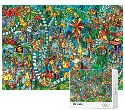 Jigsaw Puzzles for Adults, 1000 Pieces Dinosaur Park Puzzle, Cartoon Painting Challenging Puzzles for Family Activity Game Nights Gifts Fidget Stress Relief