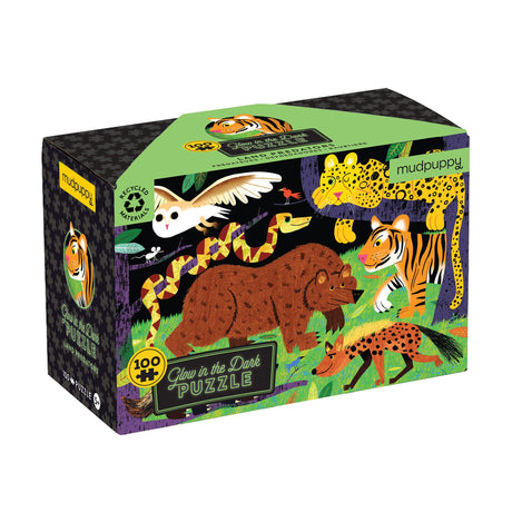 Mudpuppy’s Land Predators 100 Piece Glow in The Dark Puzzle, Includes 100 Glow in The Dark Pieces, Perfect for Ages 5+, Turn Out The Lights and Let The Completed Puzzle Glow! Mudpuppy