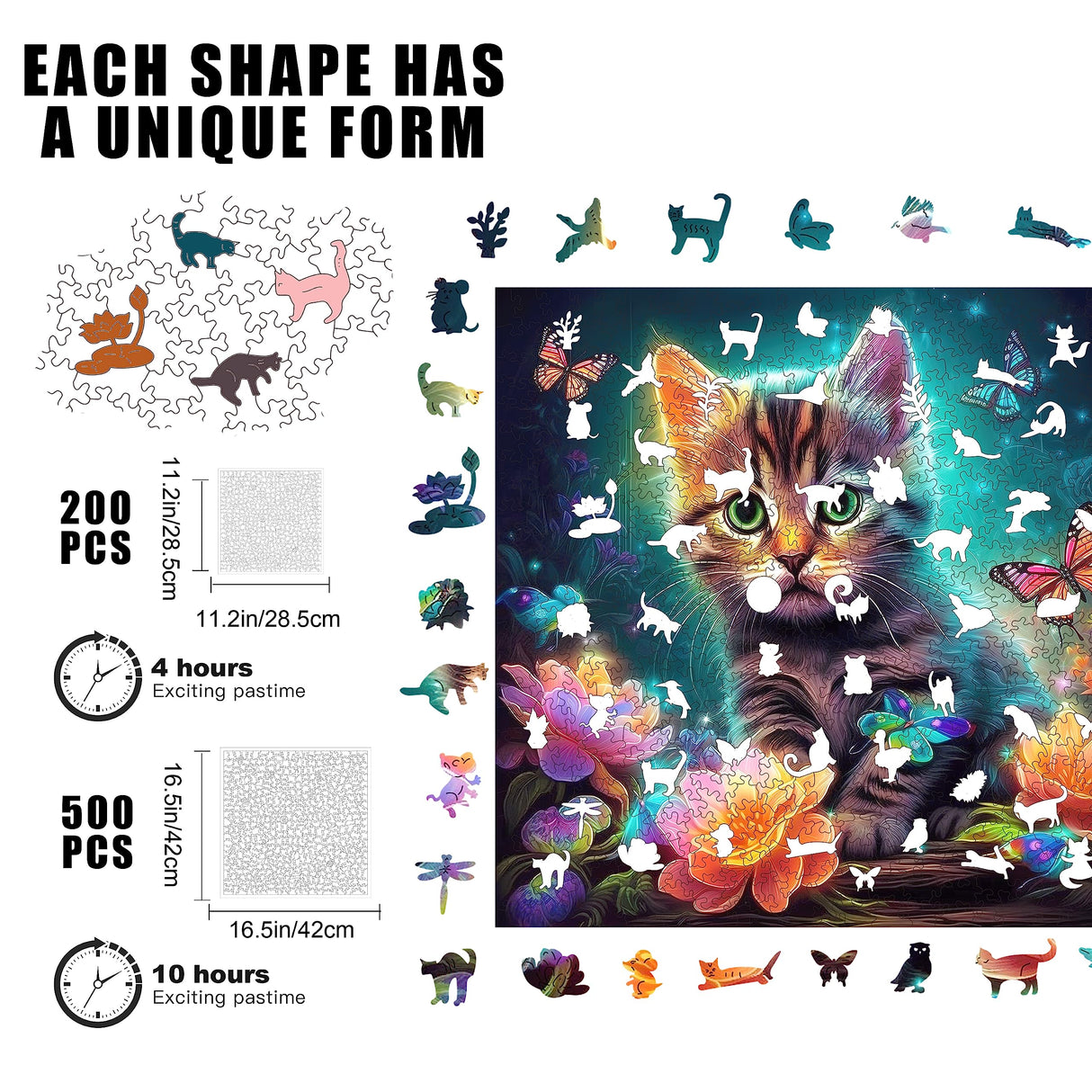 Mys Aurora Wooden Puzzles, Kitten in Dream Wooden Jigsaw Puzzles 500 Piece, Unique Luxurious Shaped Wood Puzzle for Adults and Kids, Best Gift for Birthday 11.2 x 11.2 Inch Mys Aurora