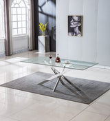 79" Large Dining Table, Glass Kitchen Table for 8-10 Person, Modern Dining Room Table with 0.39" Thick Tempered Glass Top and Silver Stainless Steel Pedestal Base, Big Dining Room Table for Home Pvillez