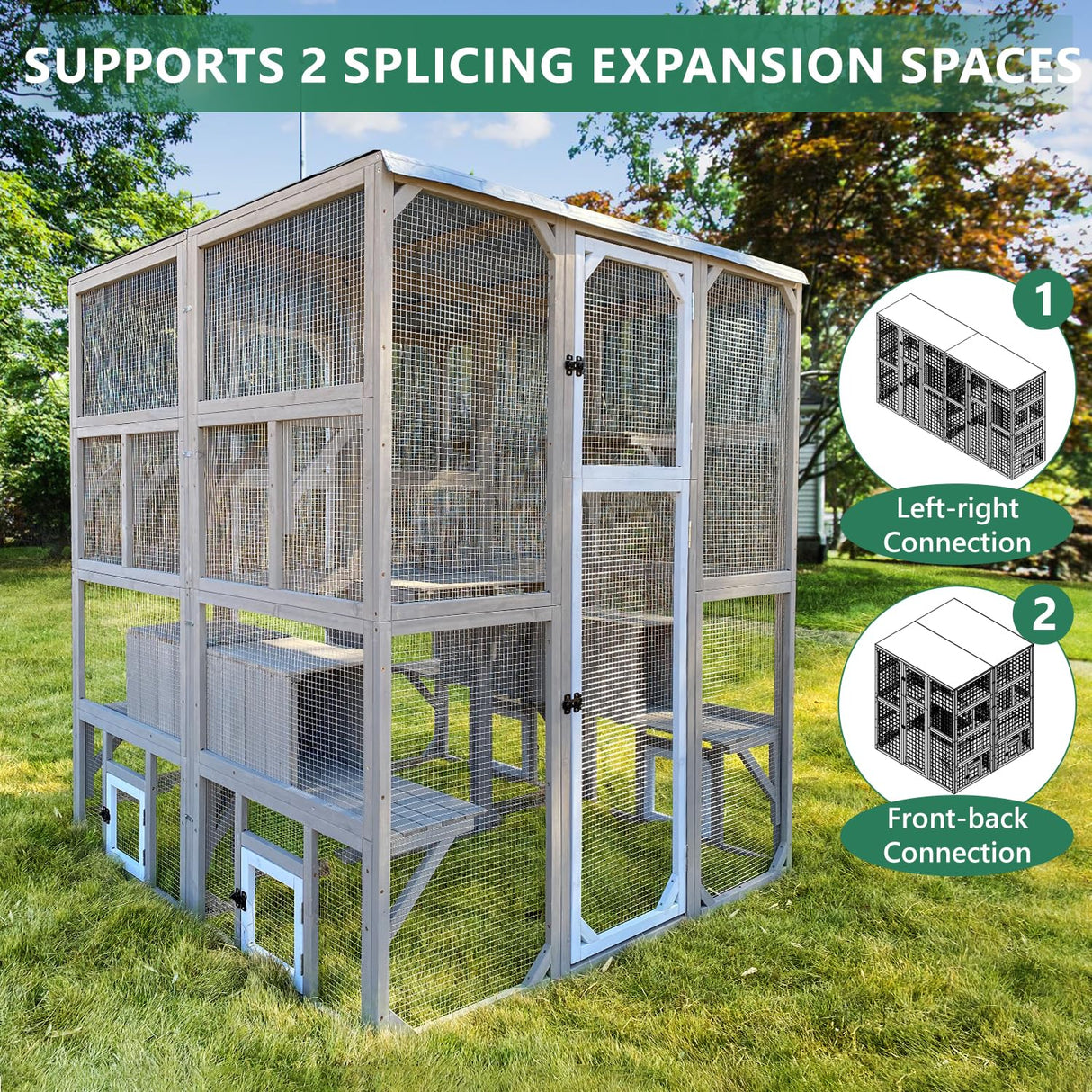 Catio Outdoor Cat Enclosure Large Cat House Catio Window for Mulitiple Cats Walk-in Kitty Cage with 5 Platforms 3 Access Doors Tarp Roof 67.7" H Magazoopet