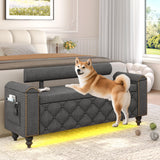 BYSAUD 51" Ottoman with Storage, Storage Ottoman Bench with LED Lights, End of Bed Bench with Upholstered Backrest & Curved Arm, Entryway Bench with Tufted Button for Bedroom Living Room, Dark Gray BYSAUD