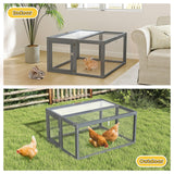 COZIWOW Portable Chicken Coop with UV-Proof Panel, 4X Garden Stakes, Wooden Rabbit Hutch, Chicken Brooder Indoor, Outdoor Folding Chicken Cage, Top & Side Openable Doors, 45.3Inch (Grey) COZIWOW