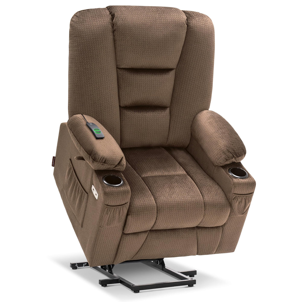 MCombo Large Power Lift Recliner Chair Sofa with Massage and Heat for Big and Tall Elderly People, 3 Positions, Cup Holders, and USB Ports, Fabric 7549 (Large, Brown) MCombo