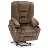 MCombo Large Power Lift Recliner Chair Sofa with Massage and Heat for Big and Tall Elderly People, 3 Positions, Cup Holders, and USB Ports, Fabric 7549 (Large, Brown) MCombo