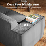 Marsail Modular Sectional Sofa, 111" L-Shaped Modular Sectional Couch with Deep Seat, Freely Combinable Sectional Clound Sofa for Living Room, No Assembly, Plush Corduroy Fabric, Grey Marsail