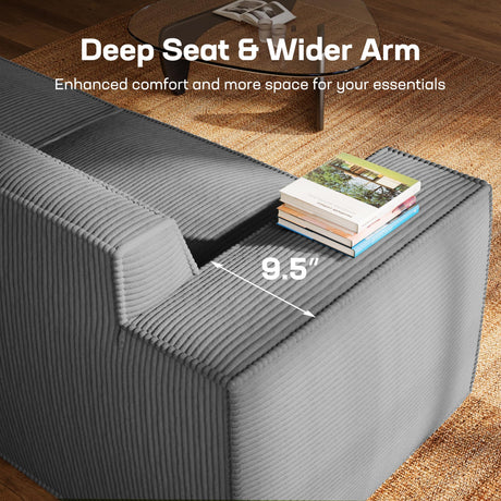 Marsail Modular Sectional Sofa, 80" L-Shaped Modular Sectional Couch with Deep Seat, Freely Combinable Sectional Clound Sofa for Living Room, No Assembly, Plush Corduroy Fabric, Grey Marsail