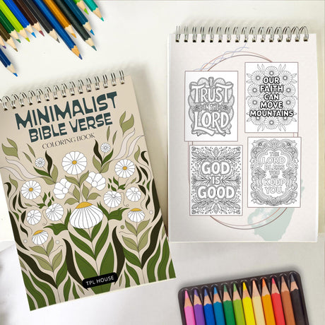 TPLHOUSE Minimalist Bible Verse Spiral Coloring Book for Adults Relaxation & Stress Relief, 30 Coloring Pages of Simple Designs, Inspirational Scripture Quotes, Calm Floral Patterns TPLHOUSE