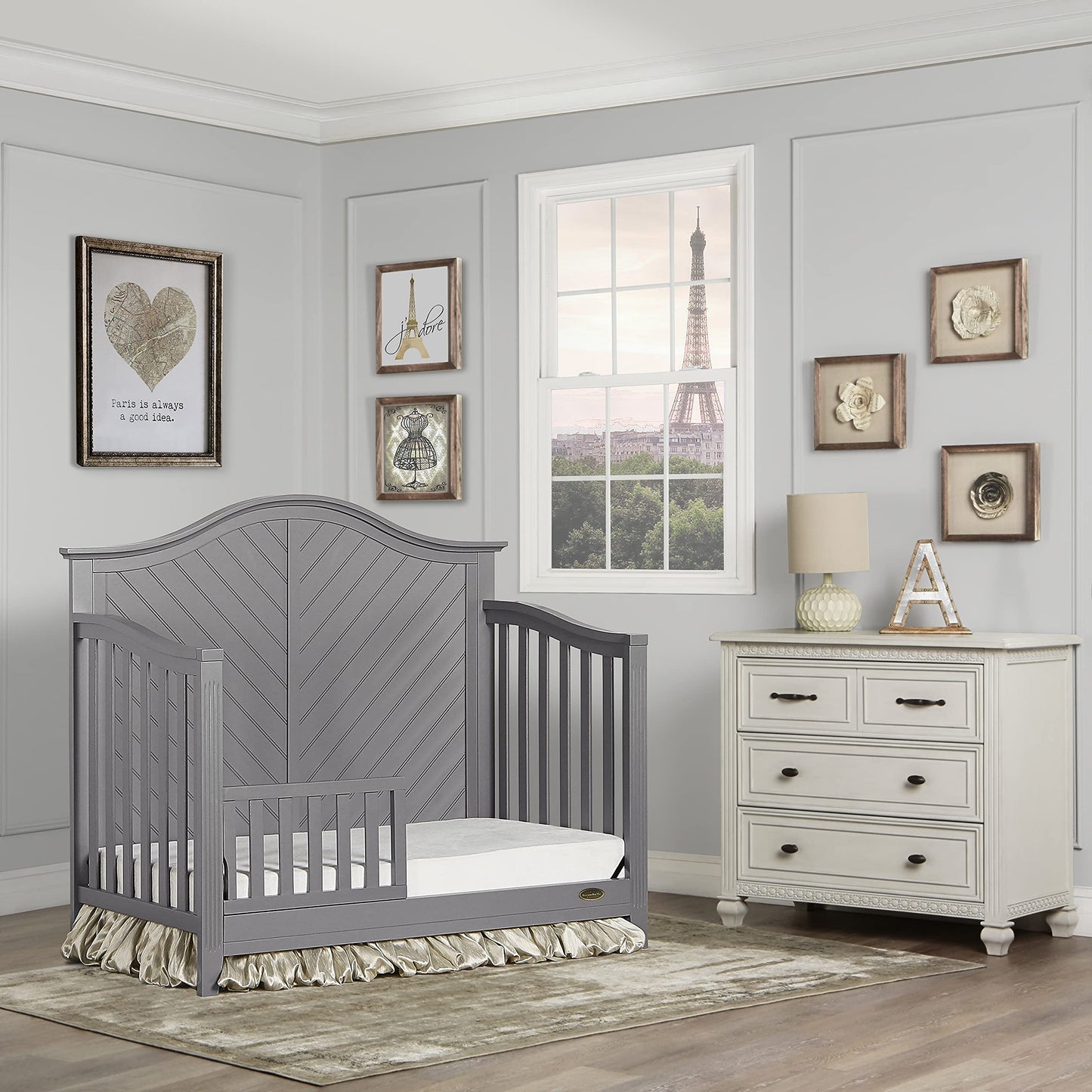 Dream On Me Ella 5-in-1 Full Size Convertible Crib in Storm Grey, Greenguard Gold Certified - WoodArtSupply